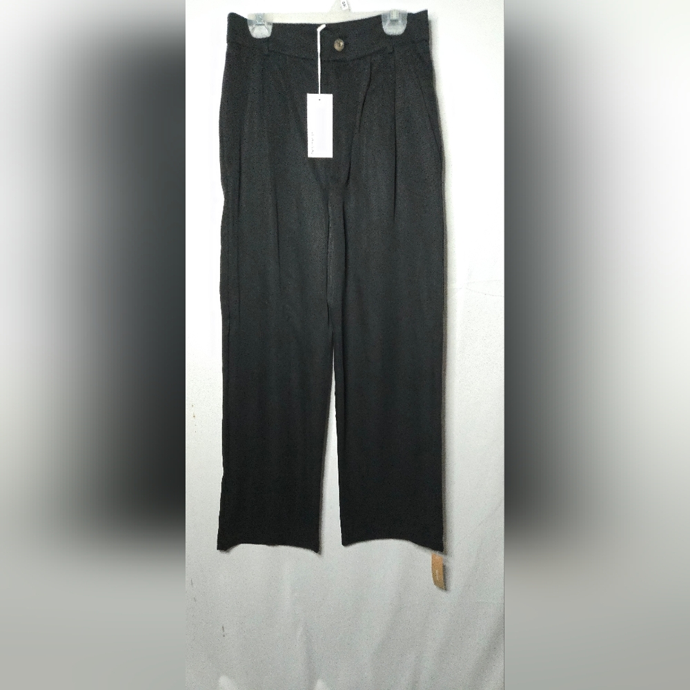 NWT Reformation Mason Cropped Relaxed Wide Leg Black Career Pant Women's 0/25 - Picture 2 of 8
